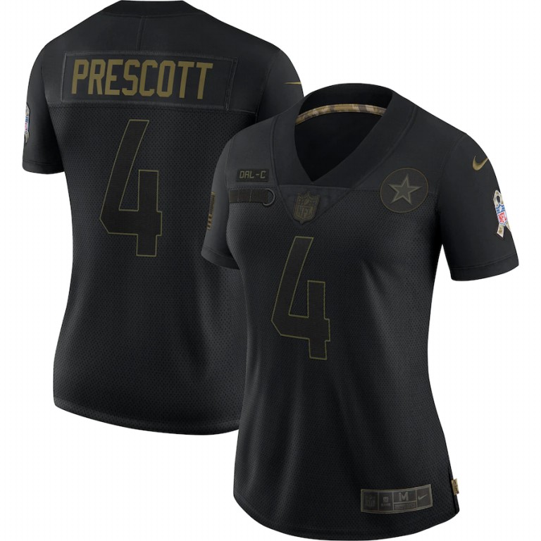 NFL Dallas Cowboys #4 Dak Prescott Nike Women 2020 Salute To Service Limited  Black jerseys->youth nfl jersey->Youth Jersey